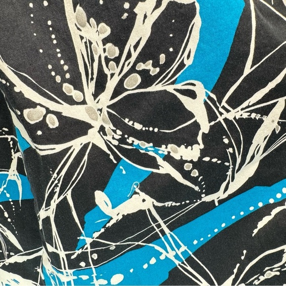 Chico’s Black Turquoise & Ivory Splatter Print Open Front 3/4 Sleeve Jacket 2/L - Picture 4 of 6